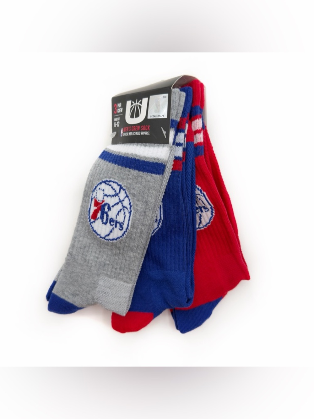 Philadelphia 76ers Sixers Crew Socks 3 Pack Red Blue Gray NBA Basketball
